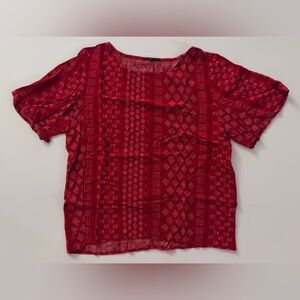 Red Geometric Short Sleeve Blouse - Women